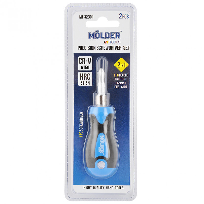 Отвертка с битами 2 в 1 65мм Molder CrV PH SL (MT32301)