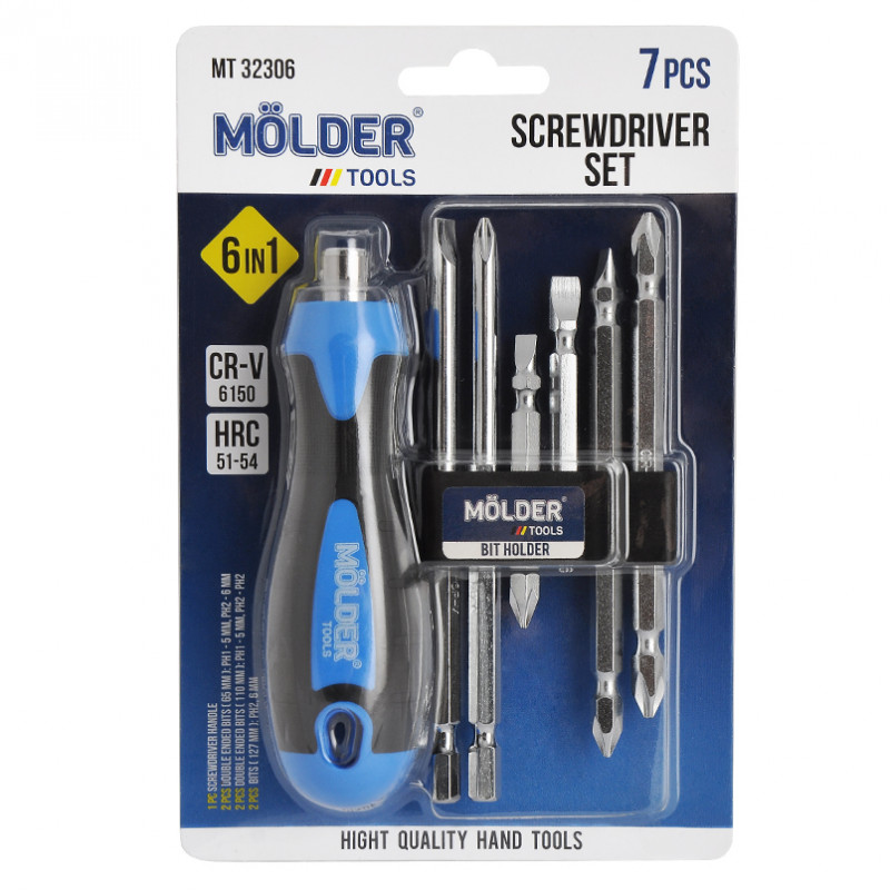 Викрутка з бітами 6 в 1 127мм Molder CrV PH SL (MT32306)