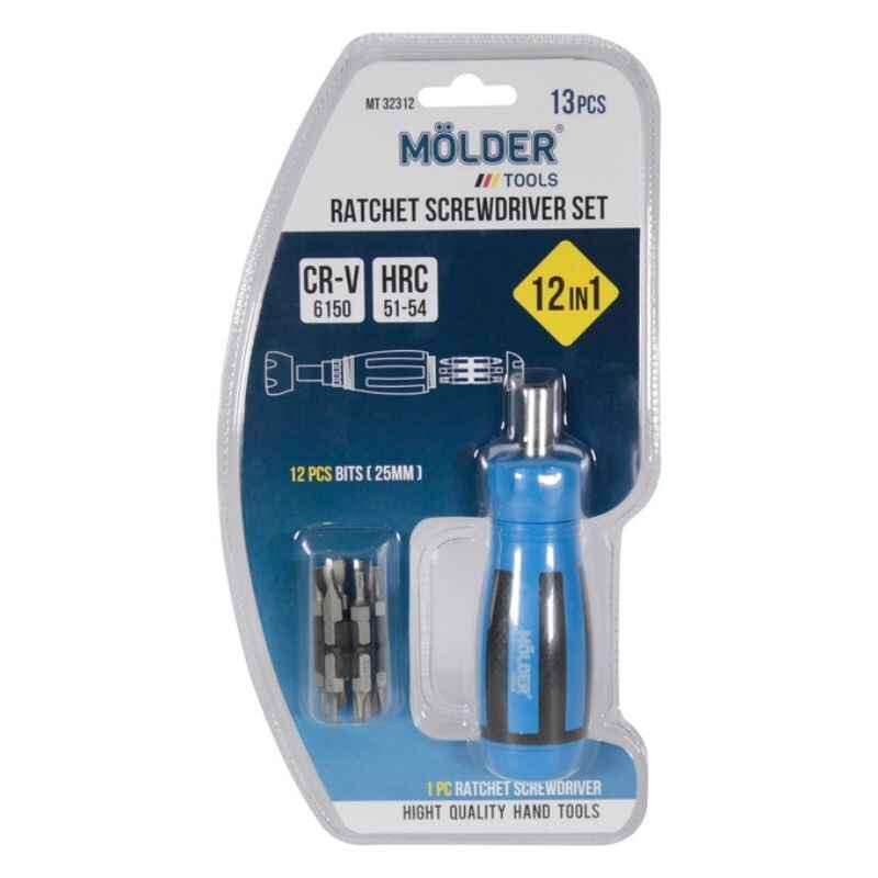 Отвертка реверсивная с битами 13шт Molder CrV с магнитным захватом PH Torx Hex (MT32312)