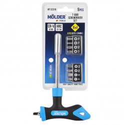 Викрутка Т-подібна з бітами 9шт Molder CrV з магнітним захватом PH PZ SL Torx (MT32319)