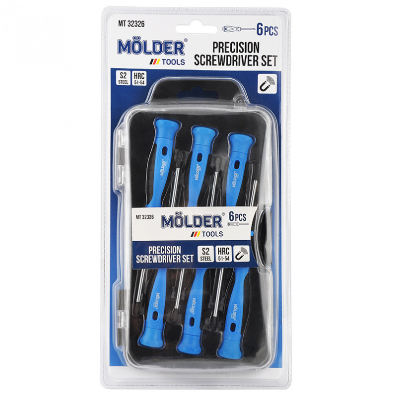 Набір викруток для точних робіт PH/SL/Torx Molder сталь S2 6шт магнітний накінечник (MT32326)