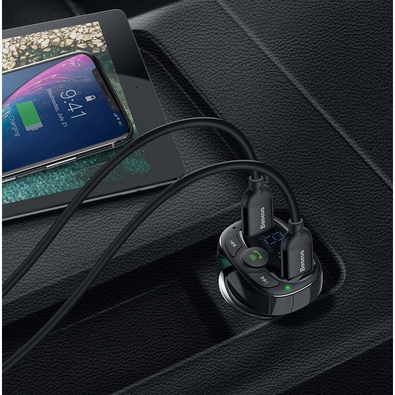 FM модулятор Bluetooth Fm трансмиттер для авто 2.4 A Baseus 2USB черный (CCTM-01)