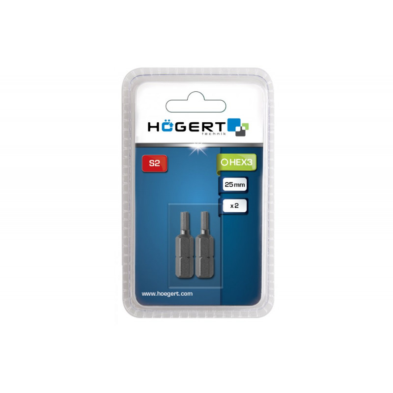 Биты HEX 3 25 мм 2 шт Hogert (HT1S343)