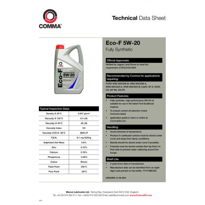 Моторна олива Comma ECO-F 5W-20 API SN, SN-RC; ACEA C5 1л (ECF1L)