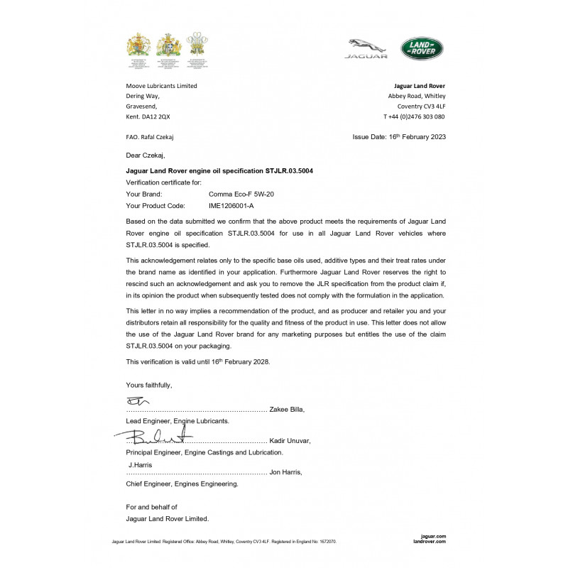 Моторна олива Comma ECO-F 5W-20 API SN, SN-RC; ACEA C5 1л (ECF1L)