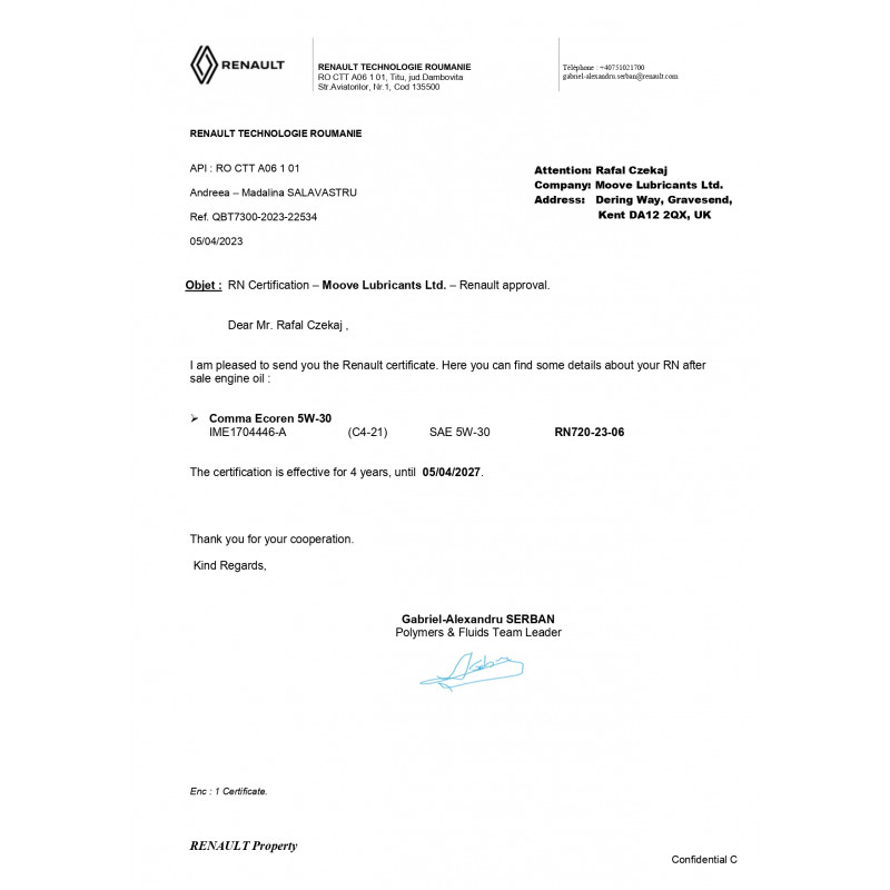 Моторна олива Comma ECOREN 5W-30 ACEA C4 1л (ECR1L)