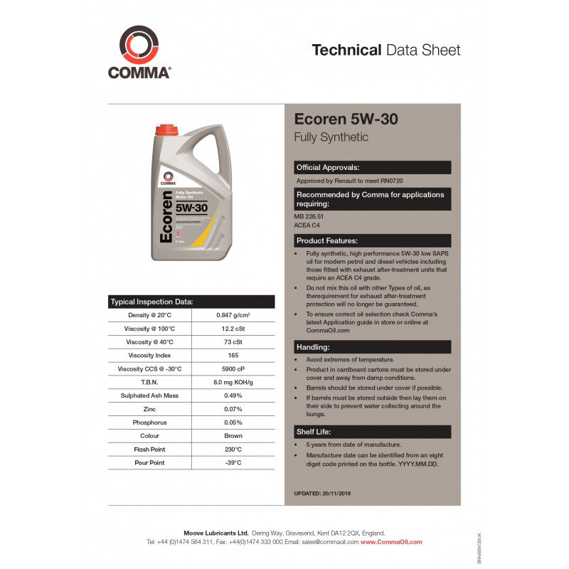 Моторна олива Comma ECOREN 5W-30 ACEA C4 1л (ECR1L)