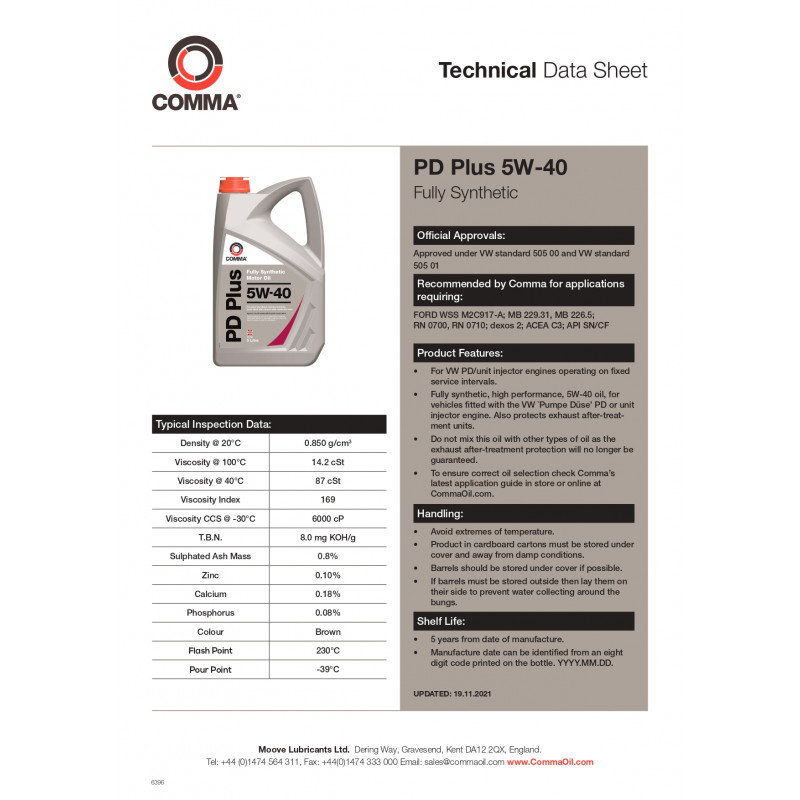 Моторна олива Comma PD PLUS 5W-40 API SN, CF; ACEA C3 1л (DPD1L)