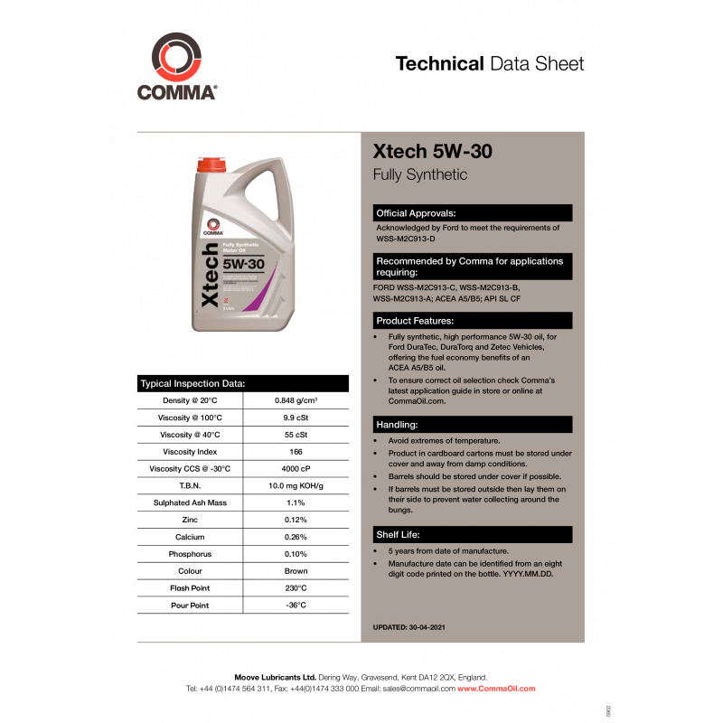 Моторна олива Comma XTECH 5W-30 API SL/CF ACEA A5/B5 5л (XTC5L)