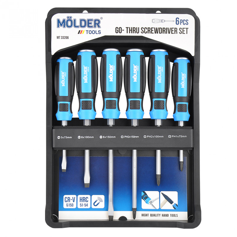 Набір ударних викруток PH/ SL Molder CrV 6150 6 шт із шестигранною опорою (MT33206)