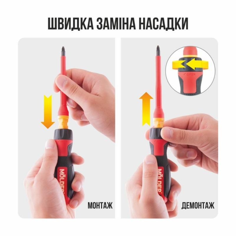 Набор отверток изолированных PH/PZ/SL/Torx Molder CrV 6150 VDE 1000 В с индикатором напряжения 13 шт (MT35213)