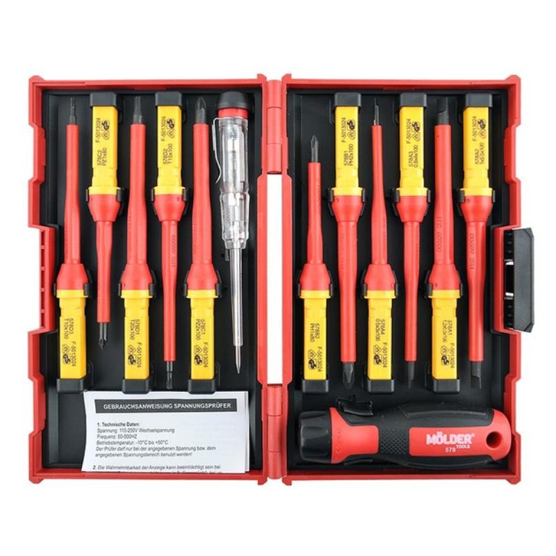 Набор отверток изолированных PH/PZ/SL/Torx Molder CrV 6150 VDE 1000 В с индикатором напряжения 13 шт (MT35213)