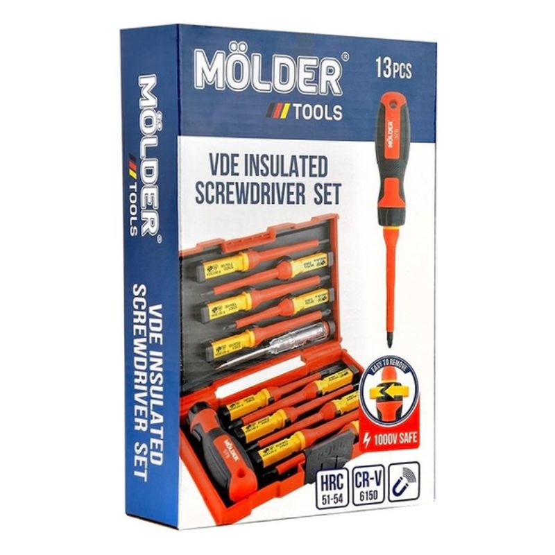 Набор отверток изолированных PH/PZ/SL/Torx Molder CrV 6150 VDE 1000 В с индикатором напряжения 13 шт (MT35213)