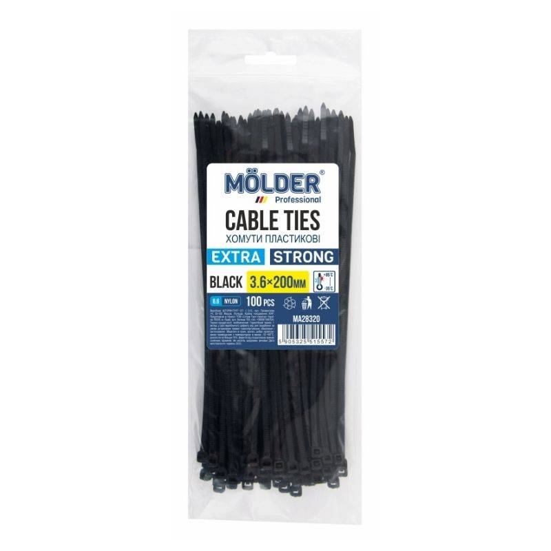 Хомуты пластиковые 3.6х200мм MOLDER черные 100 шт (MA28320)