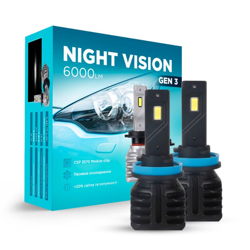 Світлодіодні лампи Н11 для авто Carlamp Night Vision Gen 3 Led автолампи 5500K 6000 Lm (NVG3H11)