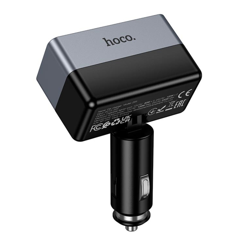 Адаптер автомобільний HOCO Smart dual cigarette lighter car charger Z65 |2DC, 240W| (black)