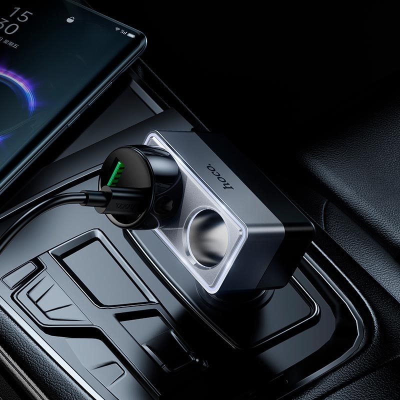 Адаптер автомобільний HOCO Smart dual cigarette lighter car charger Z65 |2DC, 240W| (black)