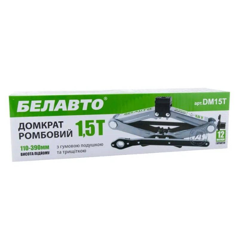 Домкрат ромбоподібний BELAUTO 1.5т з тріскачкою гумова подушка 110-390мм (DM15T)