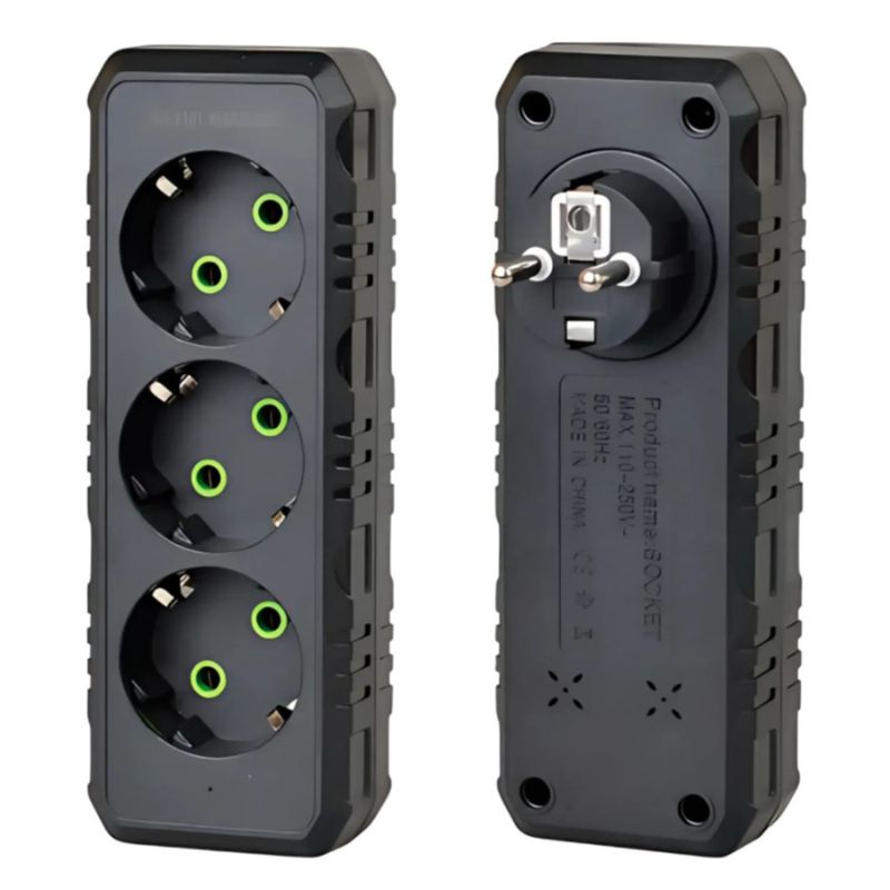 Мережевий трійник із заземленням F101 на 3 розетки 2500W, 10A (Чорний)