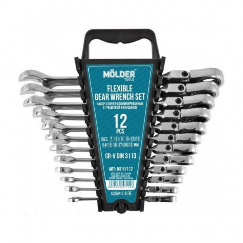 Ключі комбіновані з тріскачкою та карданом 8-19 мм Molder (MT57112)