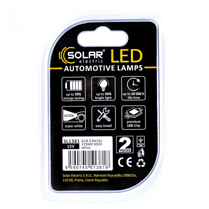 Лампы LED 12V P21W 22SMD 3020 (2шт) Solar (SL1381)