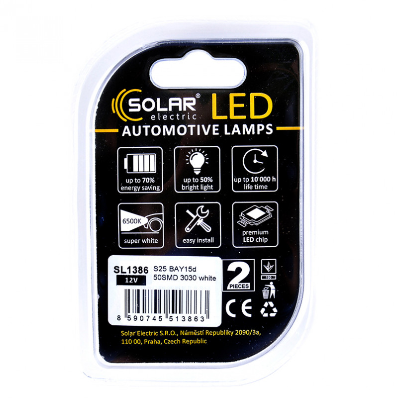 Лампи LED 12V S25 BAY15d 50SMD 3030 білий Solar (SL1386)
