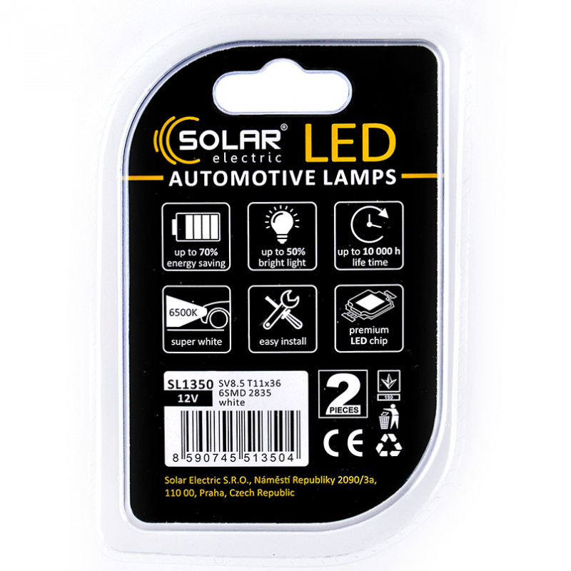 Лампи LED 12V T11x36 6SMD 2835 Solar (2шт) (SL1350)