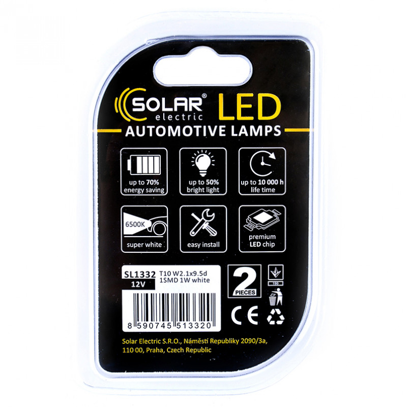 Лампи LED 12V T10 1SMD 1W Solar (2шт) (SL1332)
