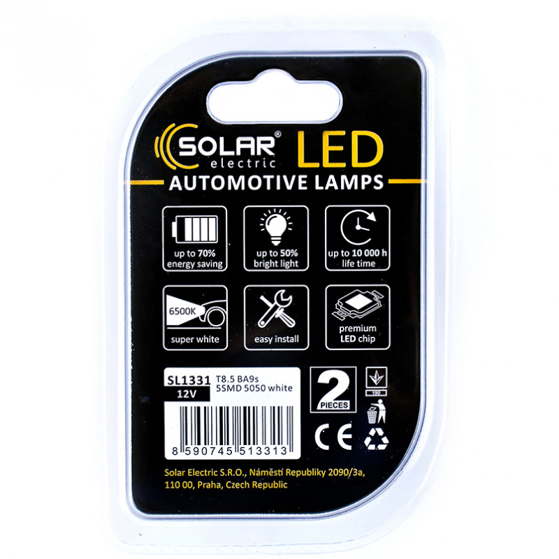 Лампи LED 12V T8.5 BA9s 5SMD 5050 білі Solar (SL1331)