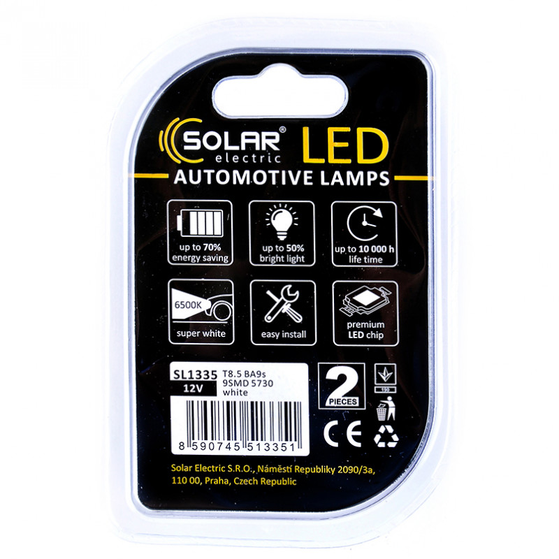Лампи світлодіодні 12В T8.5 BA9s 9SMD 5730 Solar (SL1335)