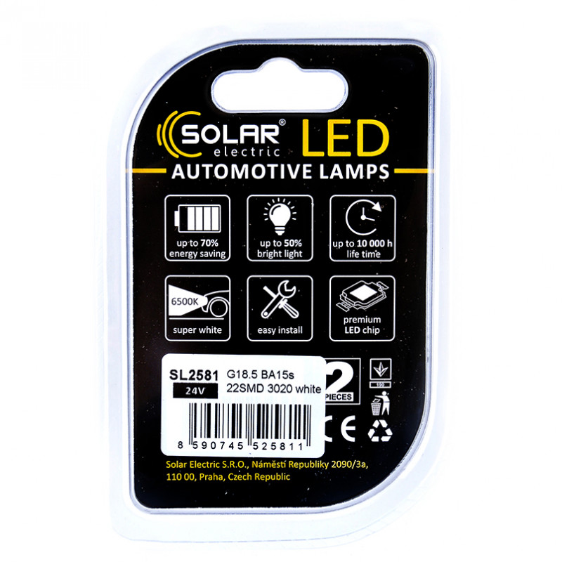 Лампы LED 24V G18.5 BA15s 22SMD 3020 (2шт) Solar (SL2581)