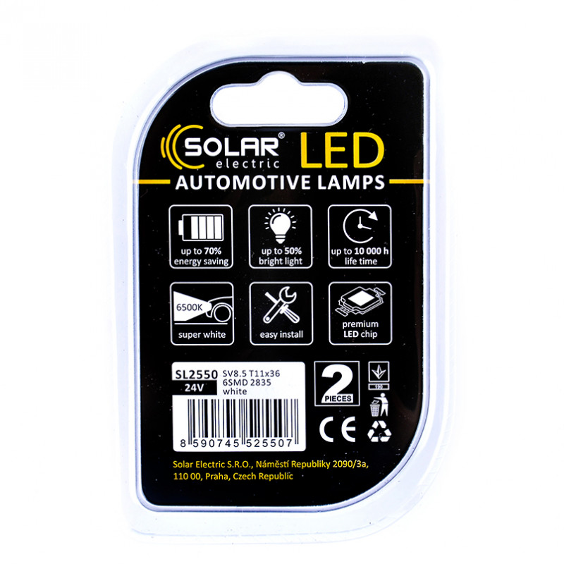 Світлодіодні лампи 24V SV8.5 T11x36 6SMD 2835 Solar (SL2550)