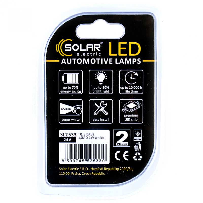 Лампи LED 24V T8.5 BA9s 1SMD 1W Solar (SL2533)