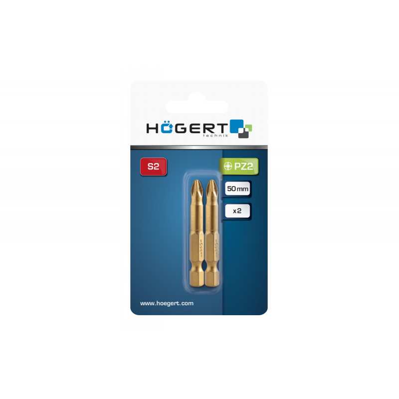 Біти PZ2 50мм сталь S2 нітрид титану 2 шт Hogert (HT1S395)