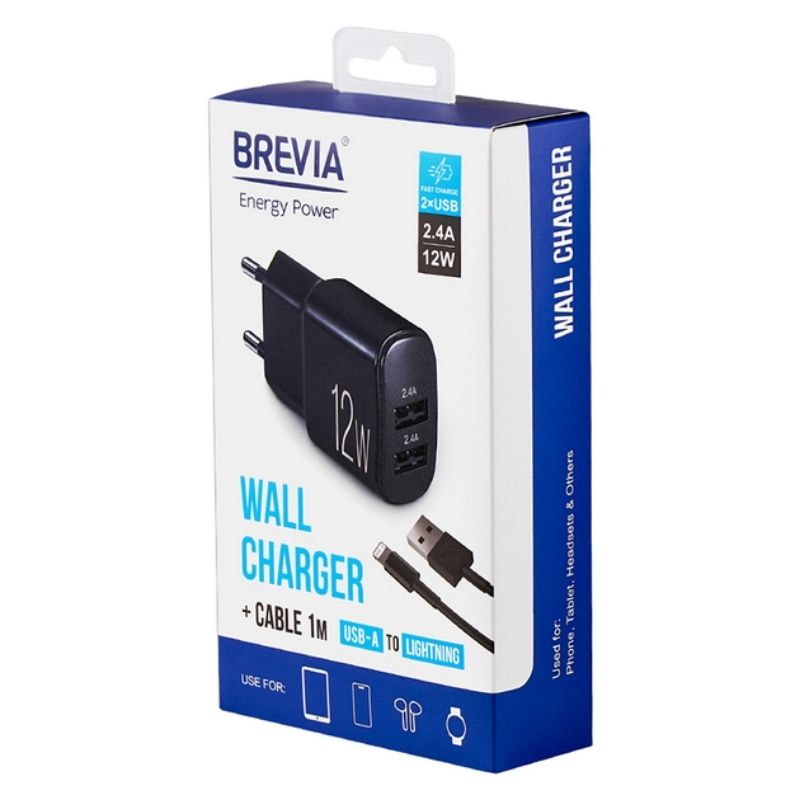 Зарядник BREVIA ePower 12W 2xUSB-A + Cable USB-A to Lightning 1м (45012DULB)