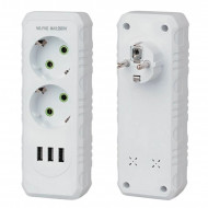 Мережевий трійник із заземленням F102 на 2 розетки +3*USB, 2500W, 10A (Білий)
