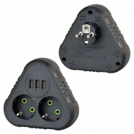 Мережевий трійник із заземленням F202 на 2 розетки +3*USB, 2500W, 10A (Чорний)
