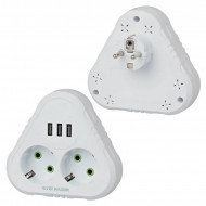 Мережевий трійник із заземленням F202 на 2 розетки +3*USB, 2500W, 10A (Білий)
