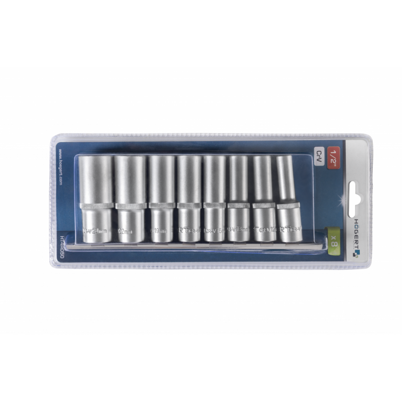 Набор шестигранных глубоких головок 1/2", 8 шт., HOEGERT 1/2" (HT4R050)