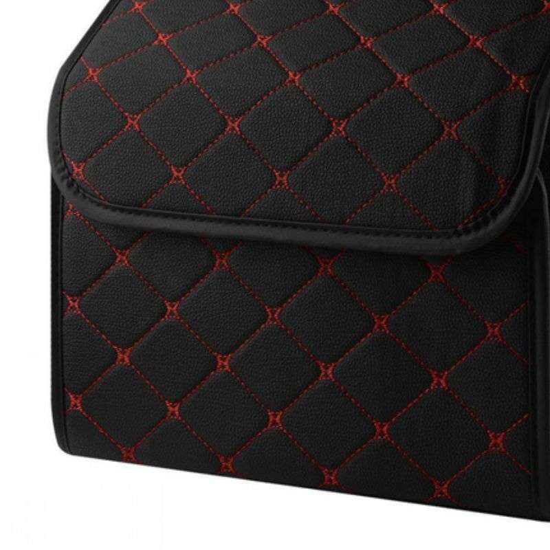 Органайзер в багажник автомобіля чорний штучна шкіра 2 відділення на липучці 54смХ30смХ30см (44650/black red)