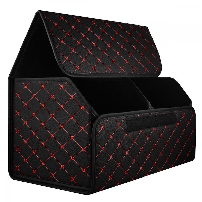 Органайзер в багажник автомобіля чорний штучна шкіра 2 відділення на липучці 54смХ30смХ30см (44650/black red)