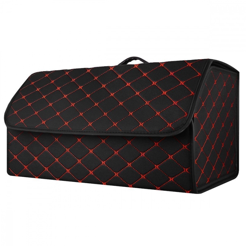 Органайзер в багажник автомобіля чорний штучна шкіра 2 відділення на липучці 54смХ30смХ30см (44650/black red)