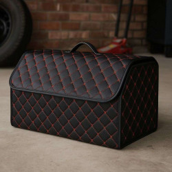 Органайзер в багажник автомобіля чорний штучна шкіра 2 відділення на липучці 54смХ30смХ30см (44650/black red)