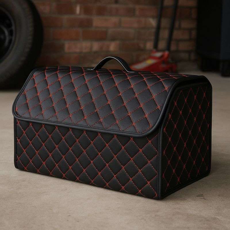 Органайзер в багажник автомобіля чорний штучна шкіра 2 відділення на липучці 54смХ30смХ30см (44650/black red)