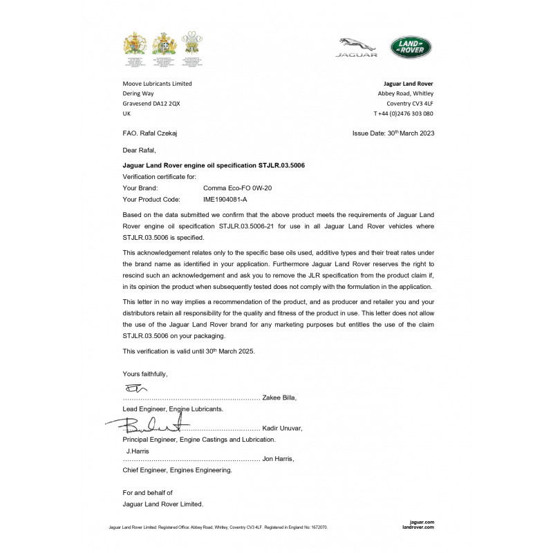 Моторна олива Comma ECO-FO 0W-20 API SN Plus/SP; ACEA C5/C6 5л (ECOFO5L)