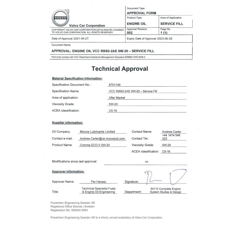Моторна олива Comma ECO-V 0W20 API SN ACEA C5 5л (ECOV5L)