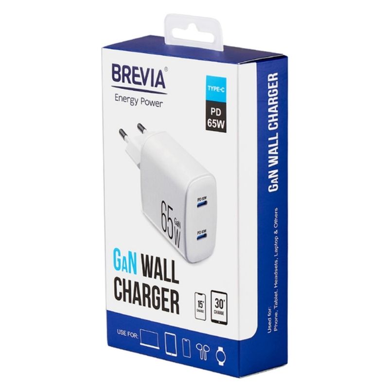 Зарядний пристрій BREVIA 65Вт ePowerGaN 2xUSB-C (44065GDCW)