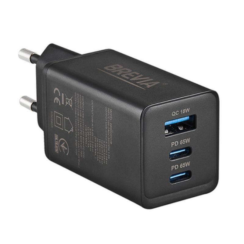 Зарядний пристрій BREVIA ePowerGaN PD65W 2xUSB-C+USB-A (44065GDCUB)