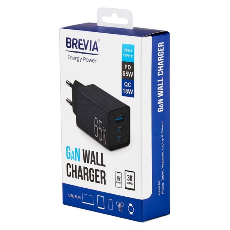 Зарядний пристрій BREVIA ePowerGaN PD65W 2xUSB-C+USB-A (44065GDCUB)