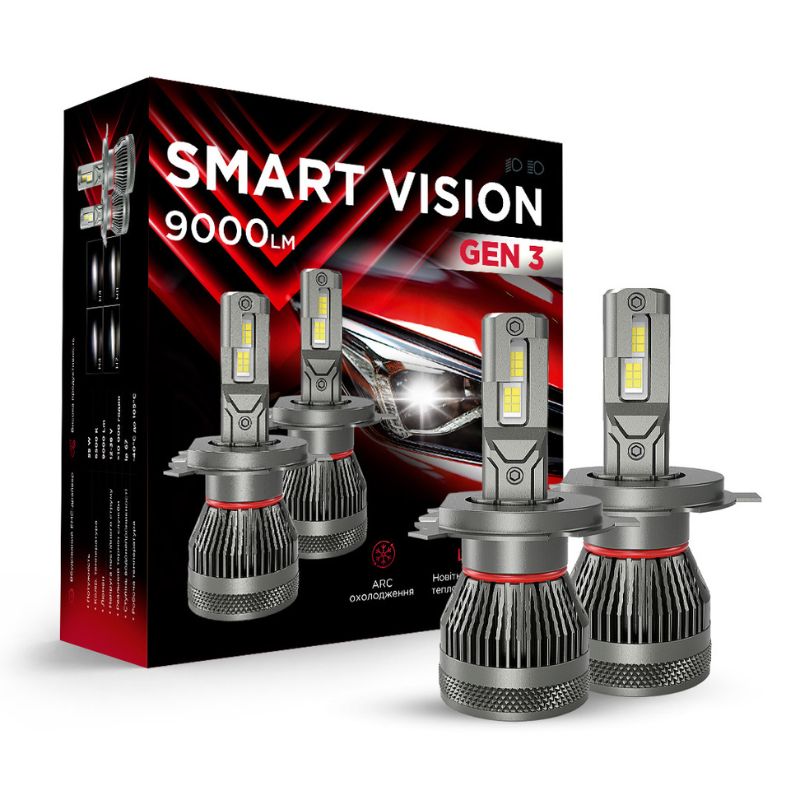 Світлодіодні лампи H4 для авто Carlamp Smart Vision Gen3 Led автолампи 9000 Lm 6500 K (SMG3H4)